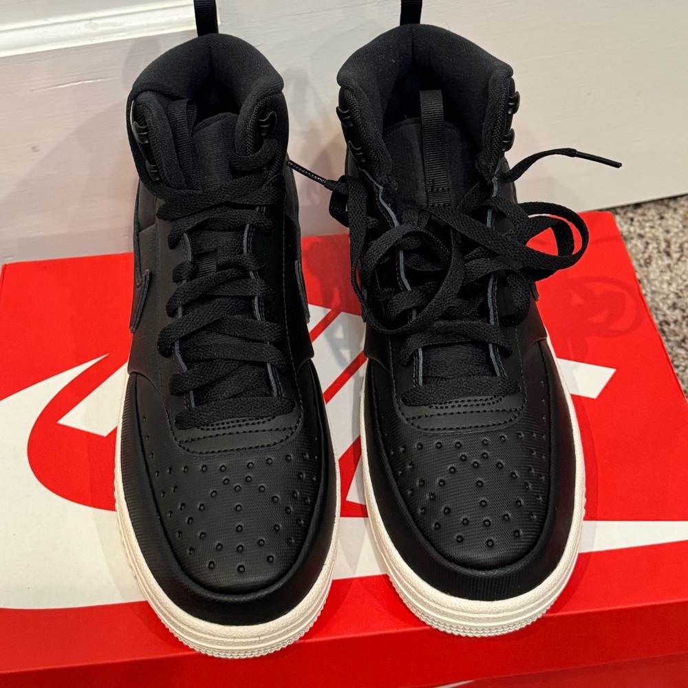 Nike Boys Court Vision Black and White High-Top Sneakers